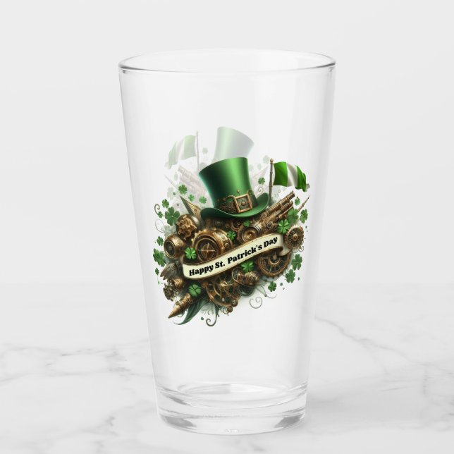 Verre Happy Jour de la Saint Patrick style Steampunk (Devant)