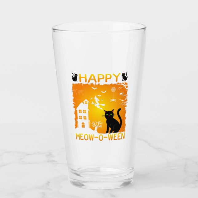 Verre Happy Meow-O-Ween - Chats noirs, Maison hantée (Devant)