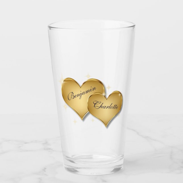 Verre Heureuse Sainte-Valentin Elegant Golden Hearts (Devant)