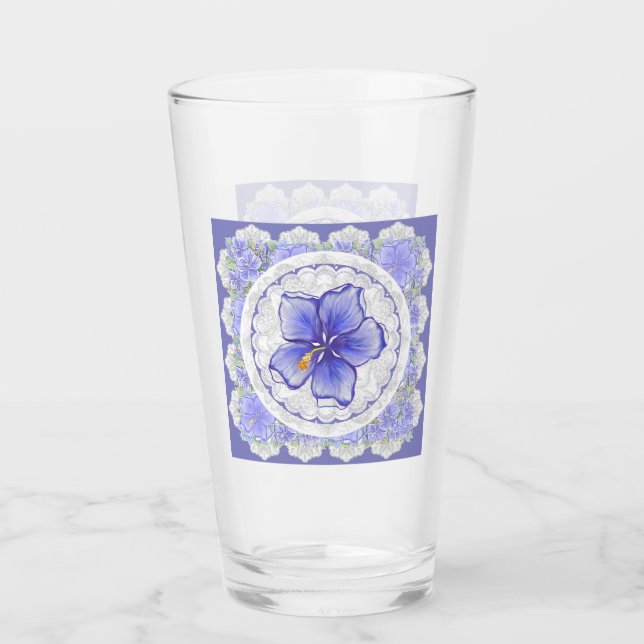 Verre Hibiscus & dentelle BLEU (Devant)
