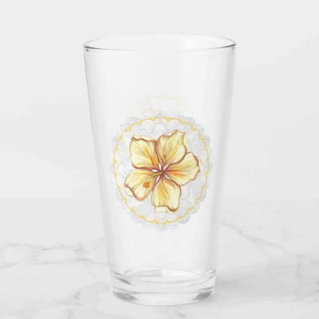 Verre Hibiscus & dentelle JAUNE (Devant)