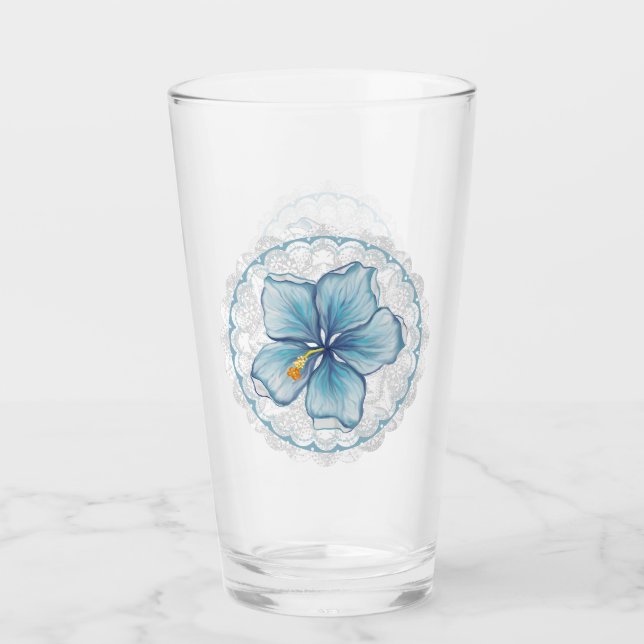 Verre Hibiscus & dentelle TURQUOISE (Devant)