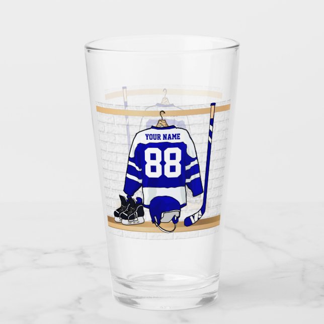 Verre Hockey sur glace bleu et blanc personnalisé (Devant)