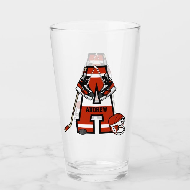 Verre Hockey sur glace initial personnalisé (Devant)