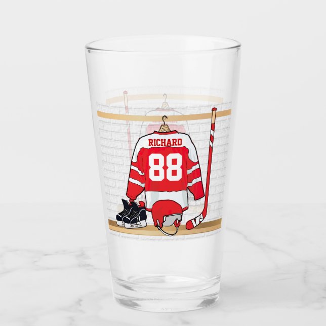 Verre Hockey sur glace rouge et blanc personnalisé (Devant)