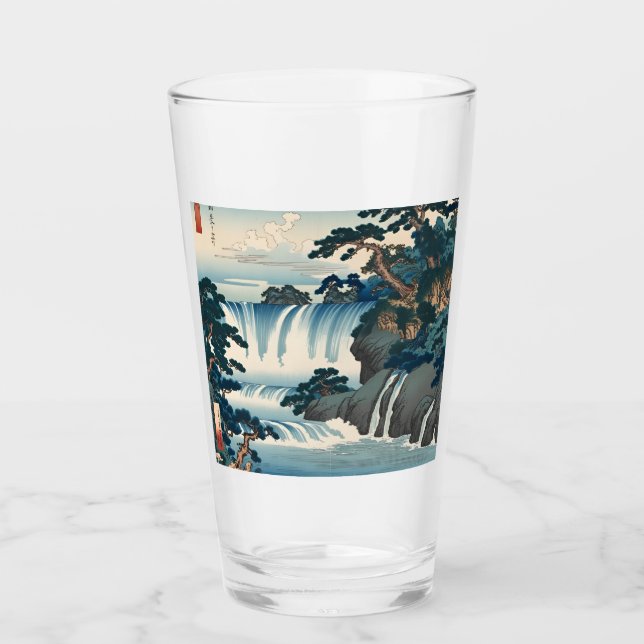 Verre Hokusai Ukiyo-e Cascade japonaise Paysage bleu (Devant)