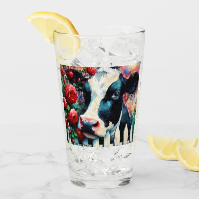Verre Holstein Picket de vache clôture Roses rouges Noir (Devant glace)
