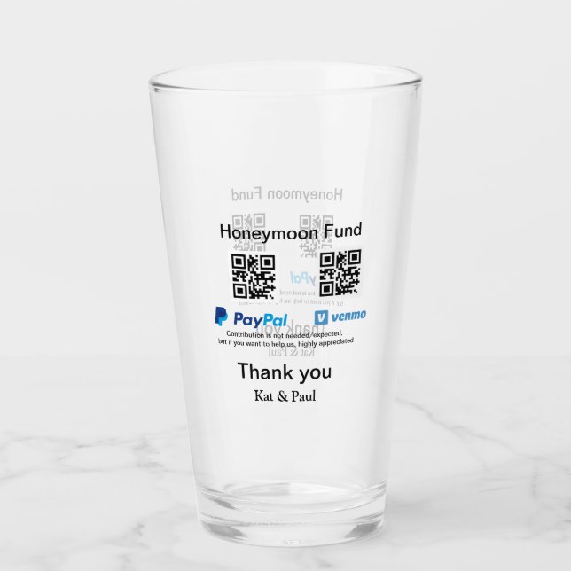 Verre Honeymoon Fund PayPal Venmo QR code Merci (Devant)