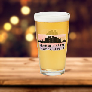 Verre Honolulu Skyline Latitude et Longitude Pint
