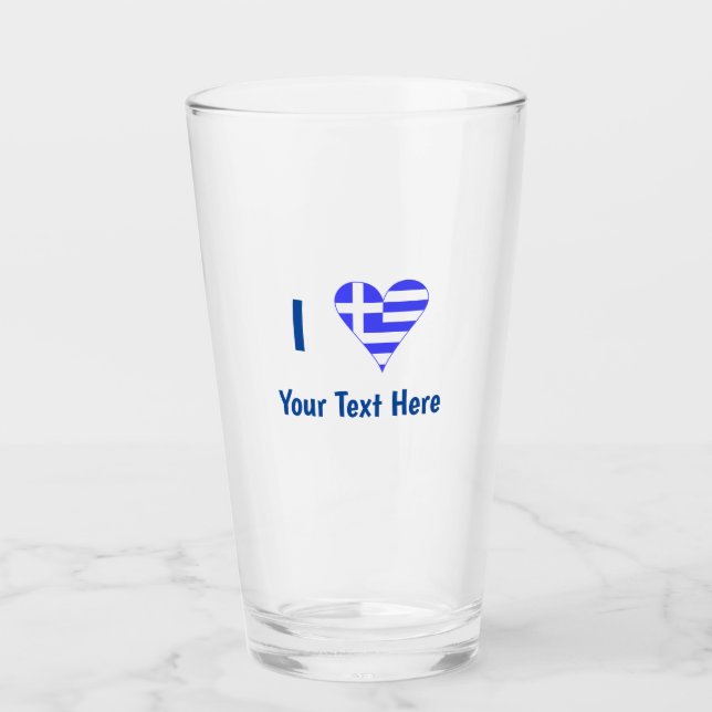 Verre I (Coeur du drapeau grec) Personnalisation bleue B (Devant)