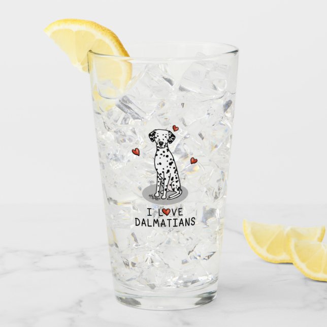 Verre I Love Dalmatians (noir 1) Coeurs mignons (Devant glace)