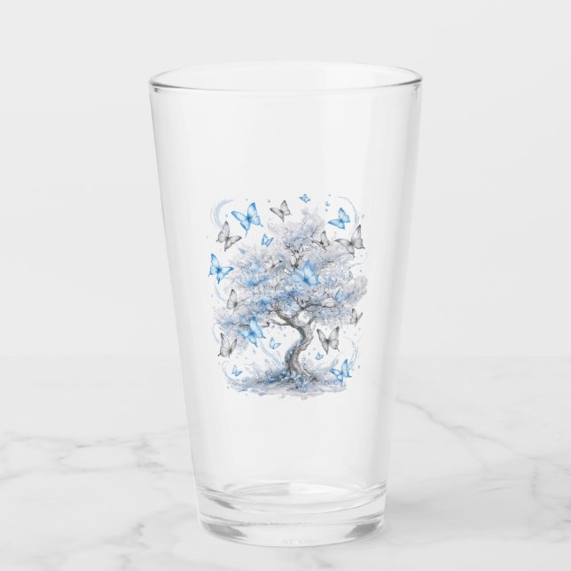 Verre Ice Blue Butterfly Tree Glass Juice Cup (Devant)