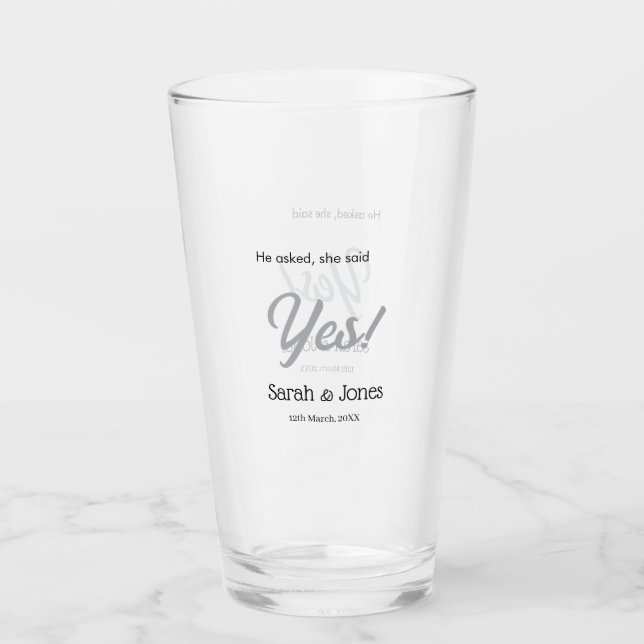 Verre Il a demandé elle a dit oui engagement simple arge (Devant)