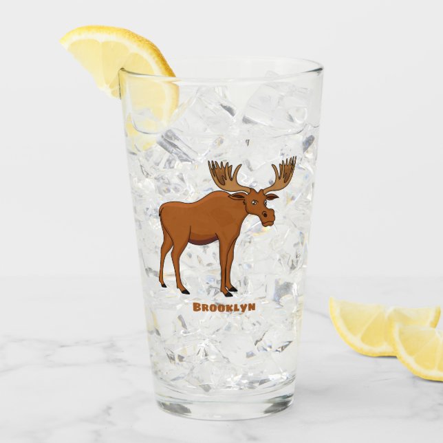 Verre Illustration de dessin animé de drôle d'orignal (Devant glace)