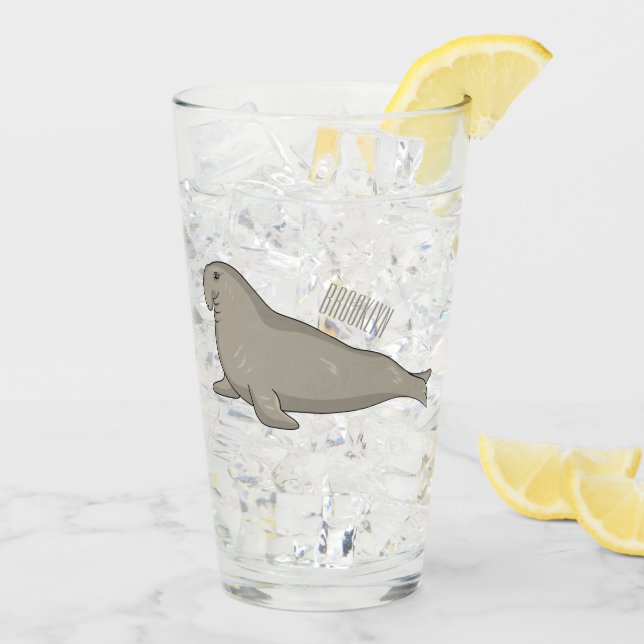 Verre Illustration de dessin de phoque éléphant (Dos glace)