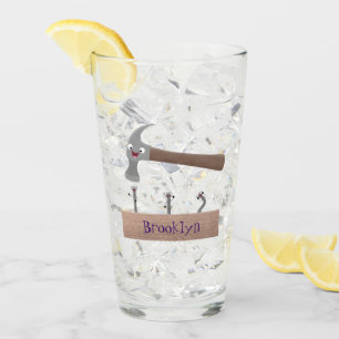 Verre Illustration de dessin mignon, marteau et ongles