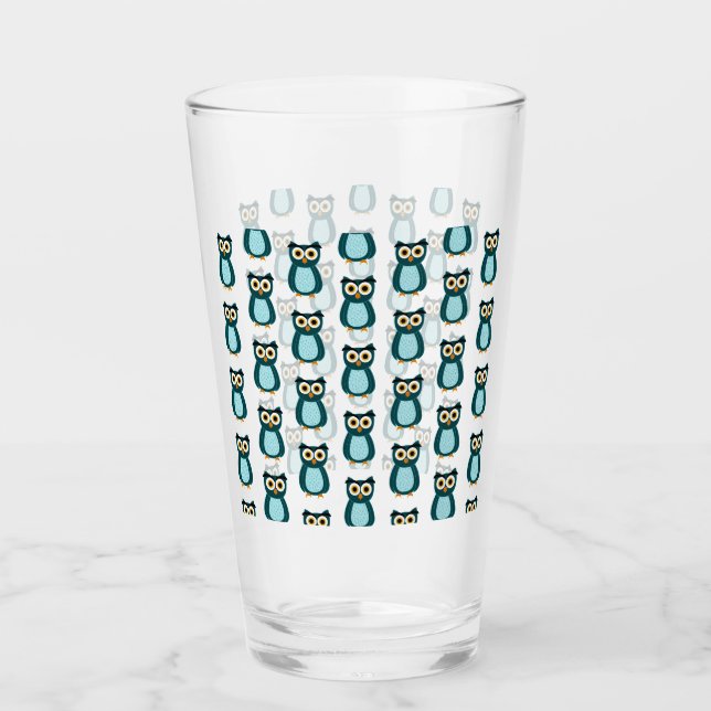 Verre illustration de Hibou Bleu (Devant)