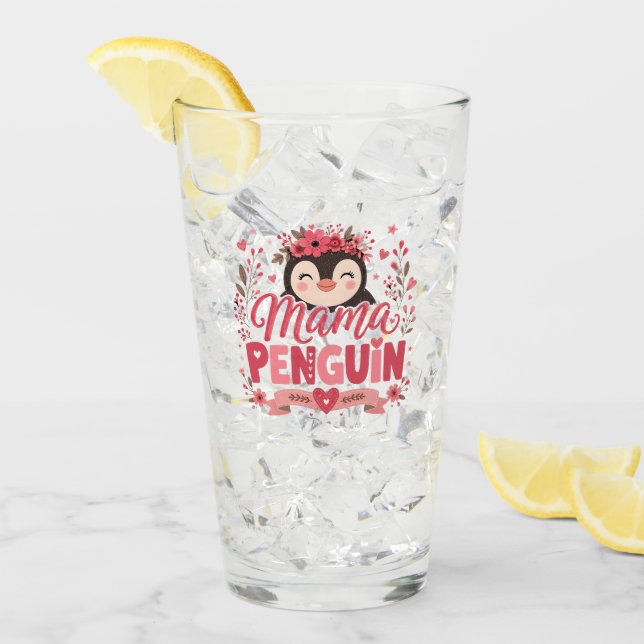 Verre Illustration de la maternité de la maman pingouin  (Devant glace)