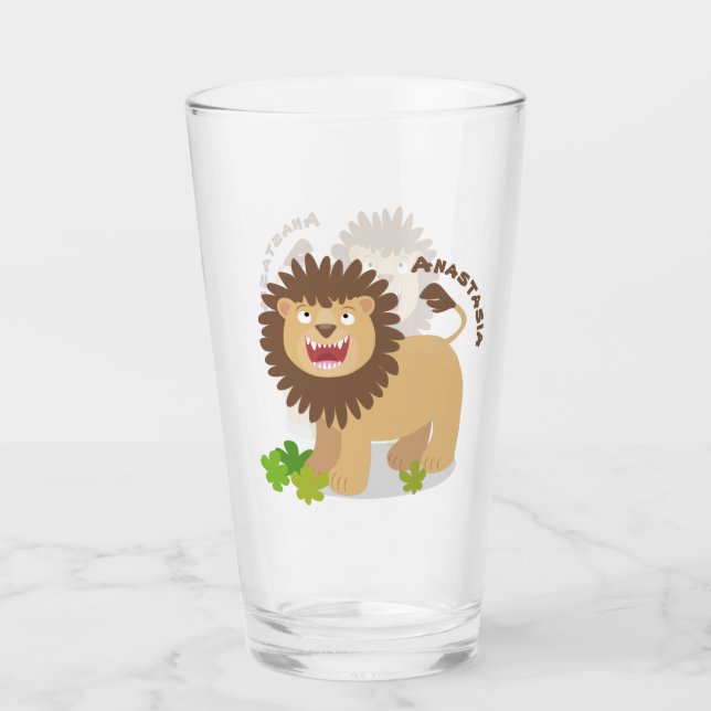 Verre Illustration de l'effervescence de lions heureux (Devant)