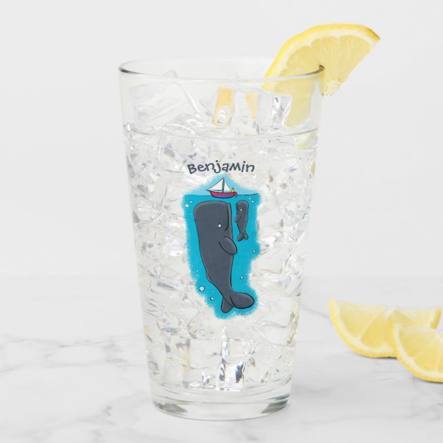 Verre Illustration de mignons baleines et voiliers (Dos glace)