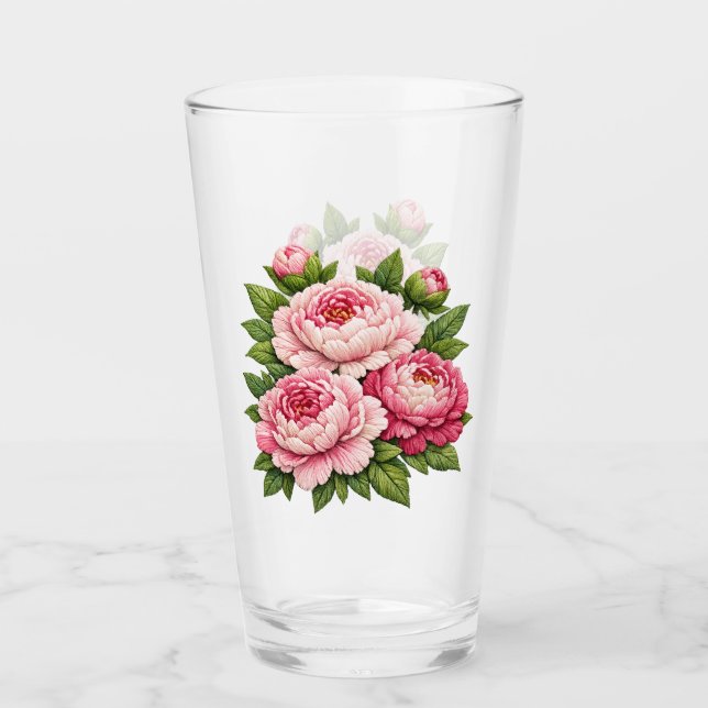 Verre Illustration de pivoines brodées en 3D (Devant)