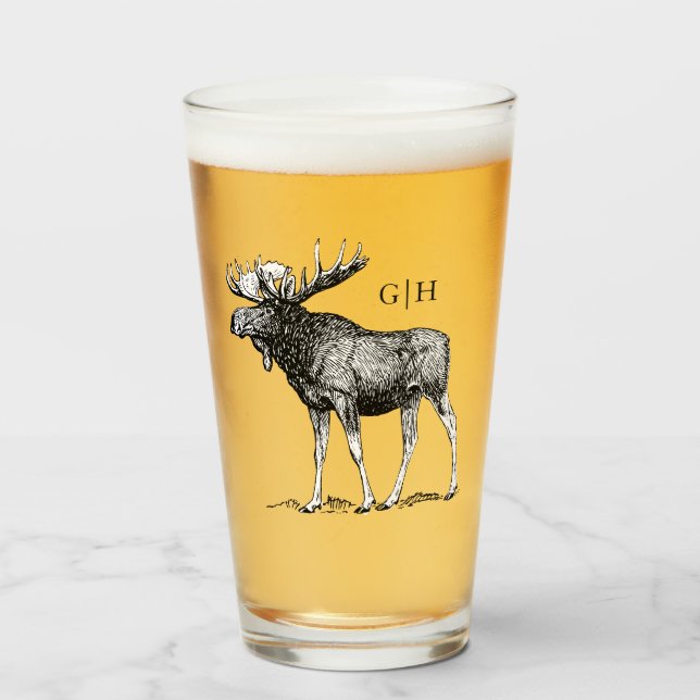 Verre Illustration de Rustic Moose| Monogramme (Devant (rempli))