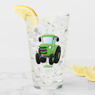 Verre Illustration du joli joyeux tracteur agricole vert