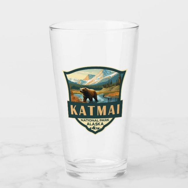 Verre Illustration du parc national de Katmai Badge rétr (Devant)