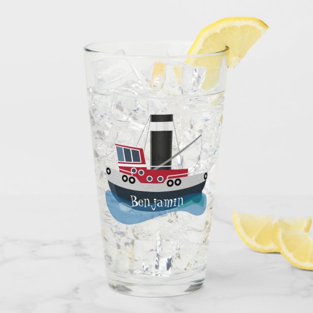 Verre Illustration d'un bateau à chalutier mignon (Dos glace)