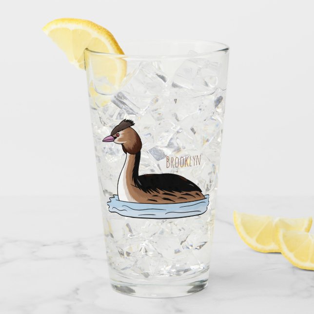 Verre Illustration d'un grand oiseau de grèbe huppé (Devant glace)