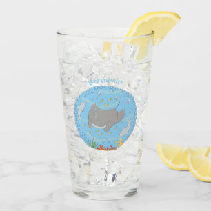 Verre Illustration d'une mignonne raie manta et de bulle