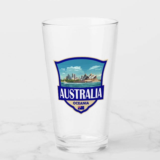 Verre Illustration Rétro Badge Australie (Devant)