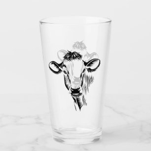 Verre Illustration rustique de vache laitière de noir d