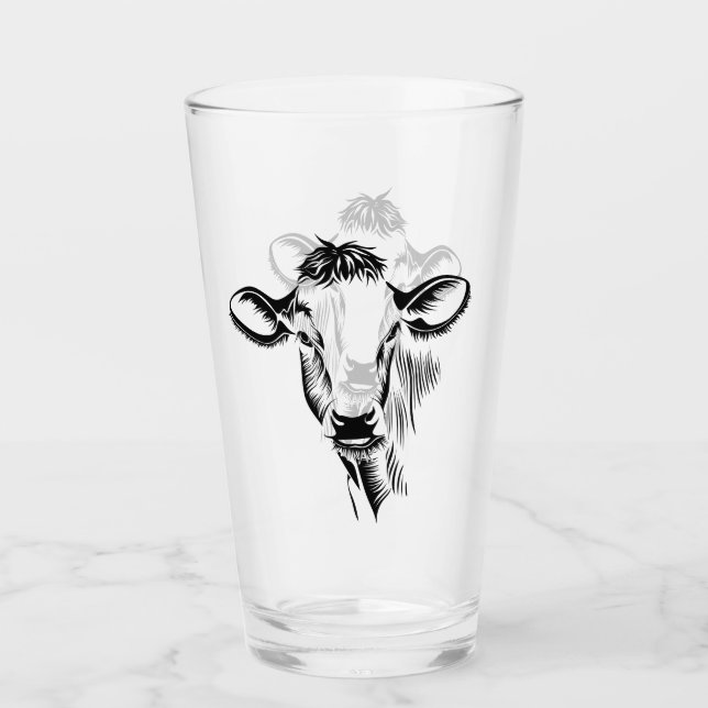 Verre Illustration rustique de vache laitière de noir de (Devant)