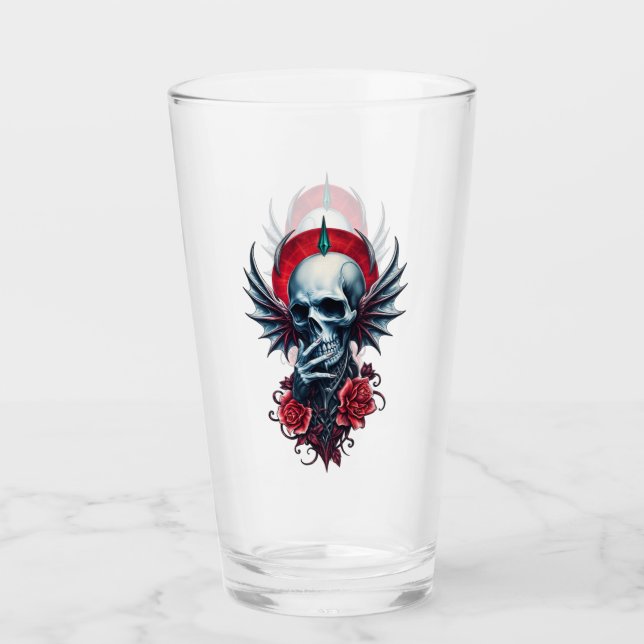 Verre Impressionnant crâne réaliste avec ailes (Devant)