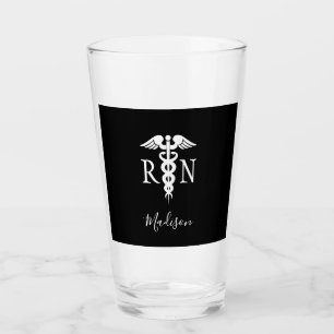 Verre Infirmière autorisée Caduceus Black White Person