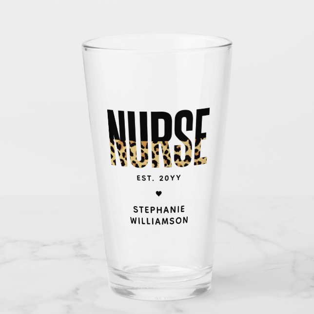 Verre Infirmière Personnalisée Impression Léopard Diplôm (Devant)
