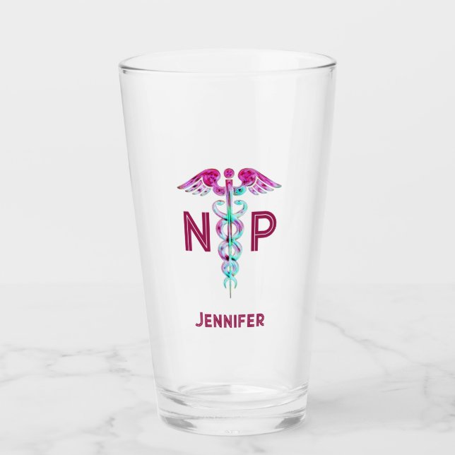 Verre Infirmière Praticien NP Pink Caduceus Personnalisé (Devant)