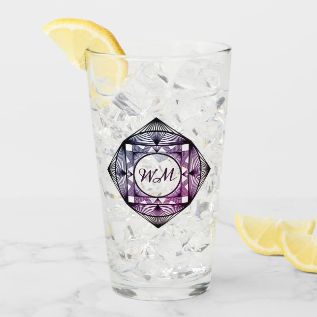Verre Initiales Personnalisées Élégant Violet Chic Cadre (Devant glace)