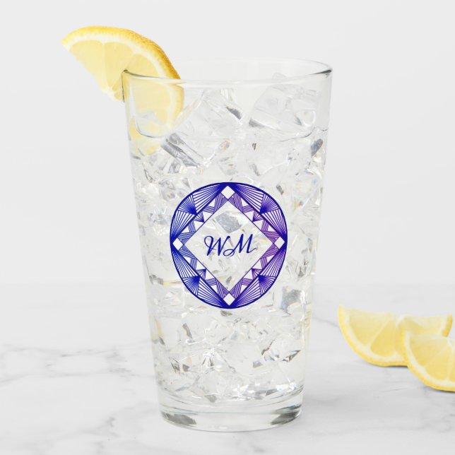 Verre Initiales Personnalisées Élégantes Violet Bleu Chi (Devant glace)