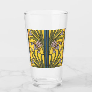 Verre Iris Fleur Art Nouveau Vitrail Bleu Or