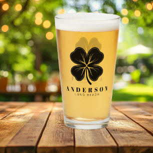 Verre Irlandais Lucky Four Black Leaf Clover avec Nom Pi