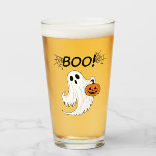Verre Jack-o’ lanterne et un fantôme blanc Boo Halloween