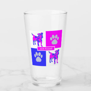 Verre Jack Russell Terrier Silhouette Chien & Paw Rose