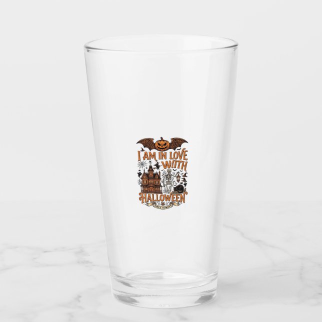 Verre J'aime Halloween Maison Hantée Squelette Citrouill (Devant)