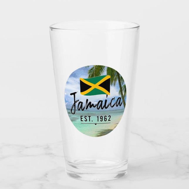 Verre "Jamaïque Est. Plage De 1962 Avec Drapeau Jamaïcai (Devant)
