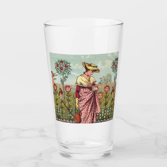 Verre Jardin Cultivation Flower Woman Art Antique (Devant)