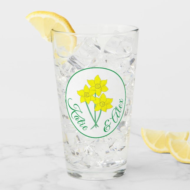 Verre Jaune Daffodil Bunch Floral Printemps mariage Favo (Devant glace)