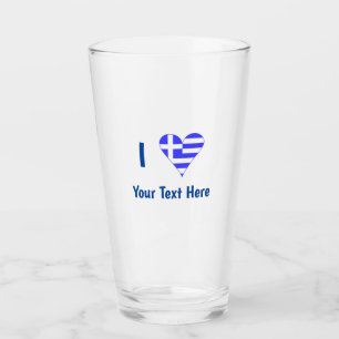 Verre Je (Drapeau Grec Cœur) Personnalisation Bleue pour