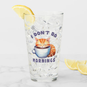 Verre Je ne fais pas les matins - Chat orange mignon ave